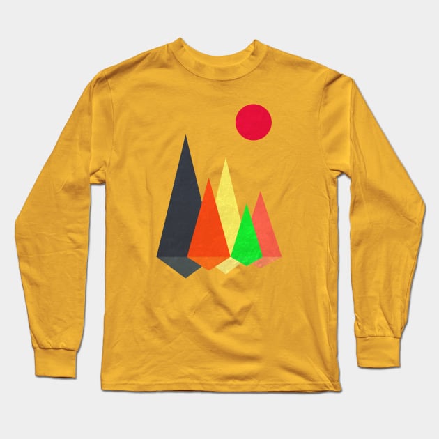 Minimalist Abstract Nature Art #12 Vibrant, Geometric, Colorful Mountains Long Sleeve T-Shirt by Insightly Designs